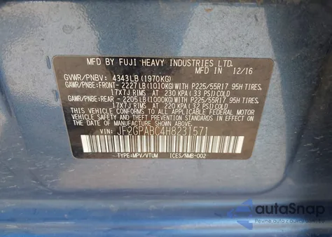 2017 Subaru Crosstrek 2.0I Premium from USA, damaged, VIN JF2GPABC4H8231571